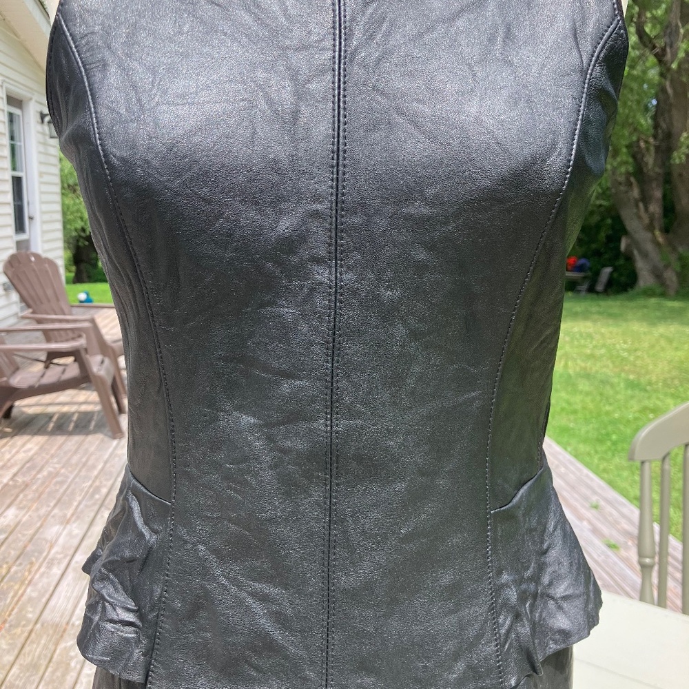 White House Black Market Black Leather Peplum Top – Size Small